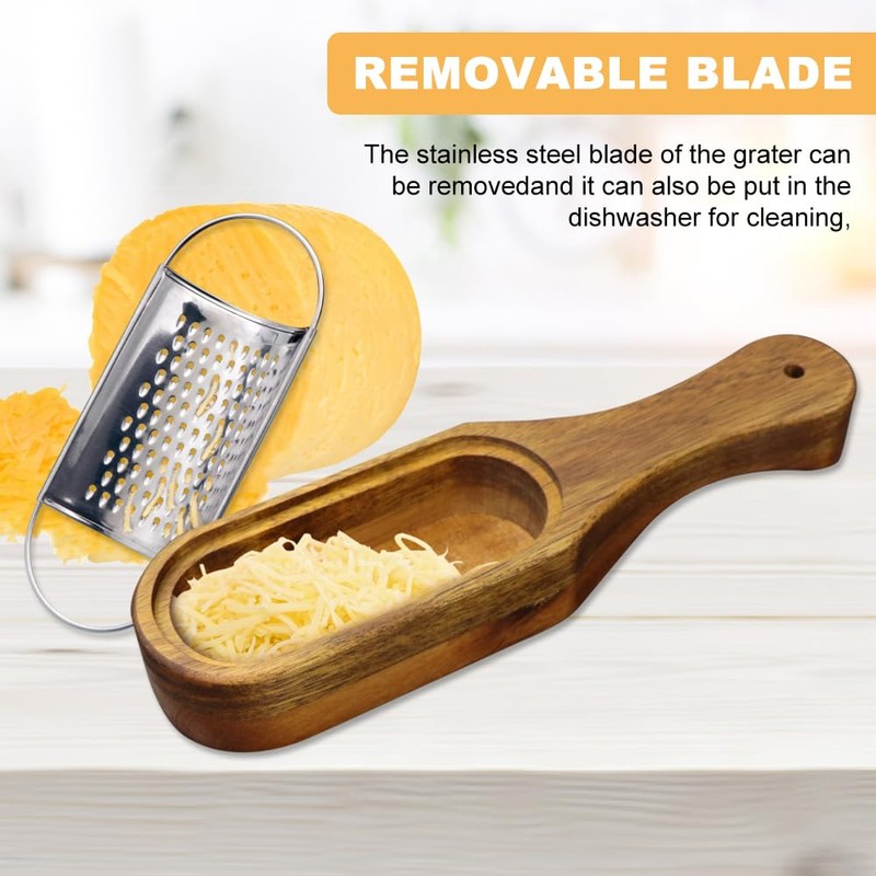 Cheese Grater With Container Stainless Steel Cheese Shredder With Wooden