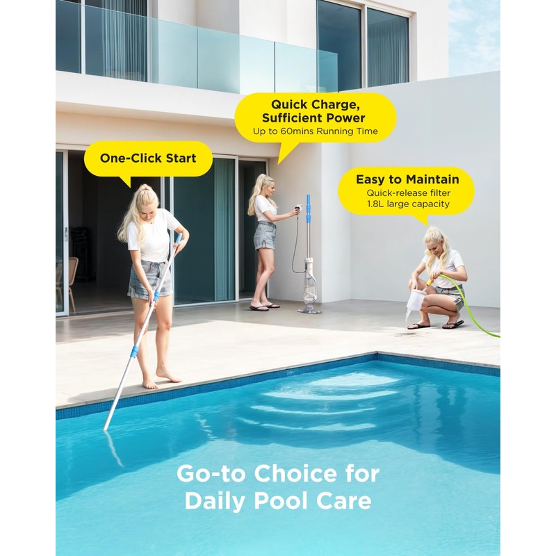 InoKraft Pool Vacuum for Above Ground Pool, Cordless Handheld Pool