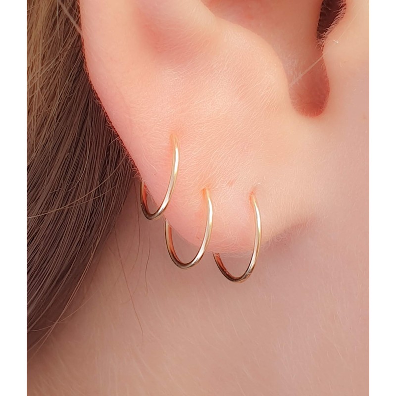 Set of 3 Gold Hoop Earrings - Small 14k Gold