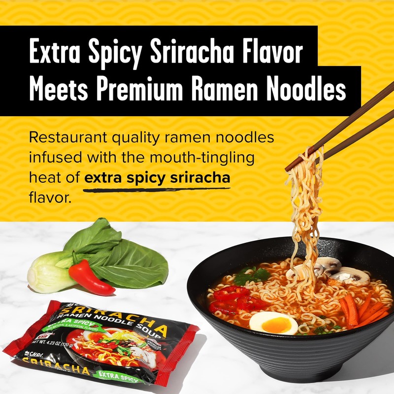 CHOI Sriracha Ramen Noodle Soup, Extra Spicy - Pouch, 4.23