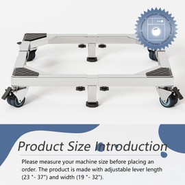 Chinchilla Heavy Duty All Stainless Steel Mobile Fridge Stand Base, Washing Machine Stand with Wheels, Adjustable Furniture Dolly for Washer, Refrigerator and Dryer（Large