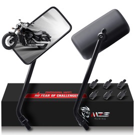MZS Rectangle Motorcycle Mirrors, 10MM 8MM Mini Motorbike Rear View Side Mirror Adjustable Handlebar Black Universal Compatible with Street Bike Touring Cruiser Adventure Scooter Coolster Moped