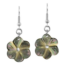 AeraVida Handmade Mother of Pearl in Brown Tones Flower & Crystal Dangle Earrings for Women | Elegant Boho Shell and Crystal Drop Earrings