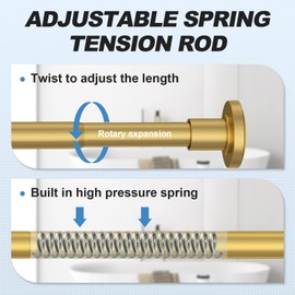 CorkLatta Gold Shower Curtain Rod 31 to 104 Inch,1 Inch Diameter Adjustable Spring Tension Curtain Rod No Drilling Stainless Steel Telescoping Rod,No Rust