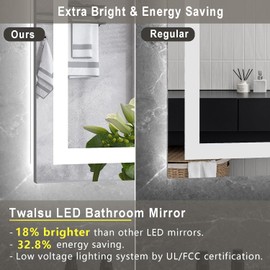 Twalsu 20x28 LED Mirror for Bathroom with Dimmable Bathroom Vanity Mirrors with Lights, Front and Backlit Anti-Fog Lighted Mirror, Tempered Glass Lights, 3 Colors Light Modes, Memory Function