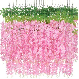 Wisteria Artificial Fake Hanging Flowers - 3.6Ft/50Pcs Faux Wisteria Artificial Plants Garland for Wedding Party Balcony Yard Porch Garden Patio Home Decor(Pink)