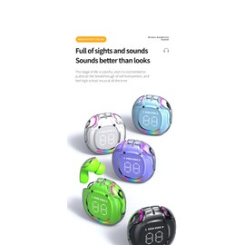 ELLENNE Slim Bluetooth Headphones 5.3 AIR40 Black White Gaming Low Latency Wireless TWS Dual Channel Transparent (Black)