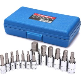 Unbranded 13 Piece Hex Bit Socket Set, S2 Steel Bit Socket Tool Kit, Metric, 2mm-14mm, ...