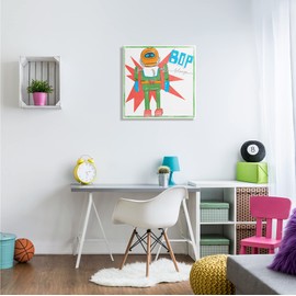 Stupell Industries Vintage Robot Toy Bop Bleep Text Retro Pop, Designed by Jennifer Paxton Parker Canvas Wall Art, 24 x 24, Multi-Color