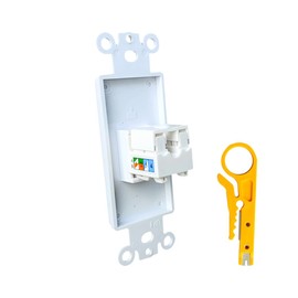 BUPLDET 1 Port CAT6 Ethernet Punch Down Insert Wall Plate - CAT 6 RJ45 Network Decora Insert Cover Plate for Midsize/Oversize Decorator Wallplate - White