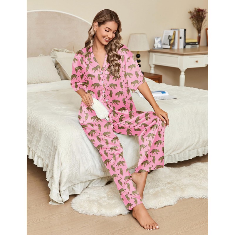 Ekouaer Silk Satin Pajamas Set Women Short Sleeve Pj Sets