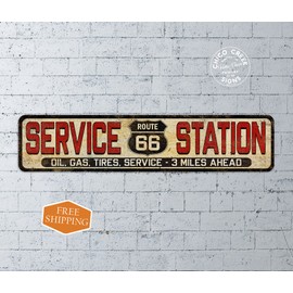 Service Station Route 66 Sign Rustic Looking Signs Garage Décor Decorative Signs Gifts 4x18 204182001019