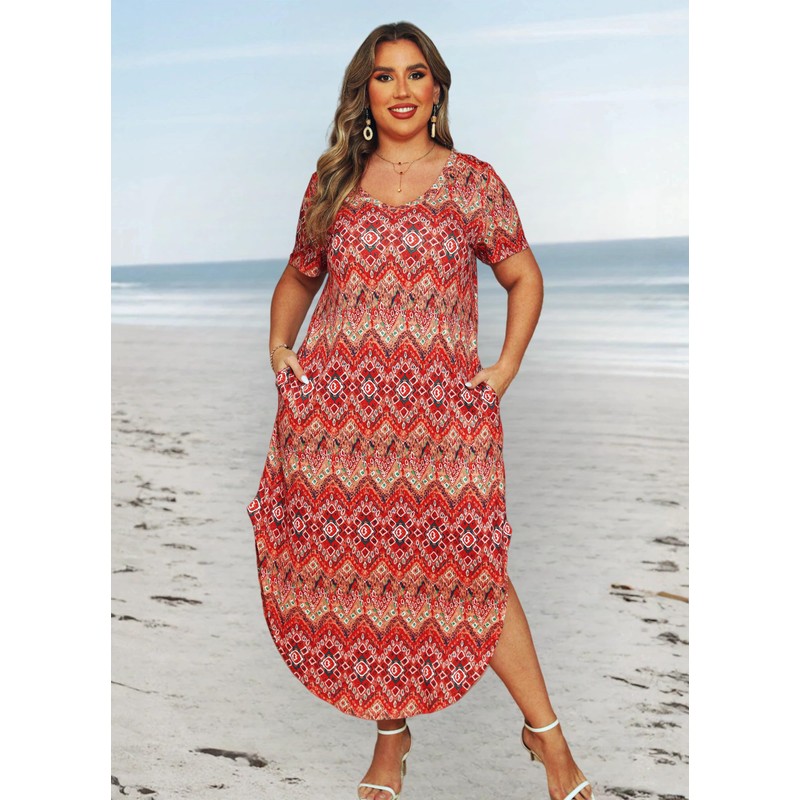 HBEYYTO Plus Size Short Sleeve Maxi Dresses for Women 2024