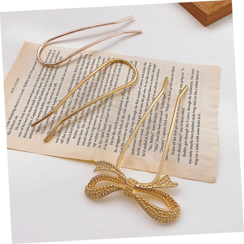 Vaguelly U Shaped Hairpins for Women 2 Pcs Metal Bow