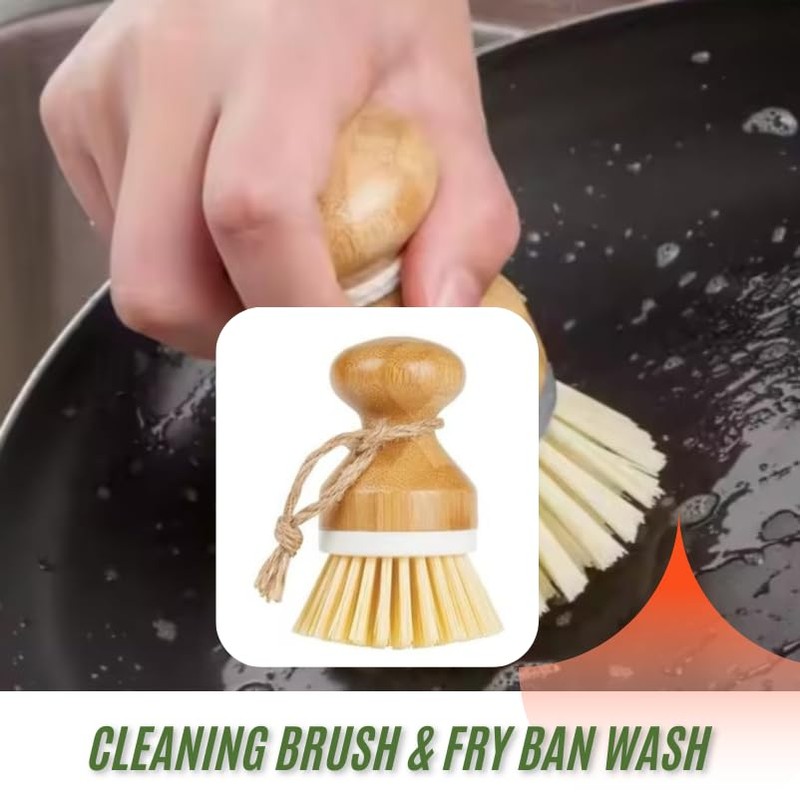 Afnax Cleaning Bamboo Palm Scrub Brush for Pots, Dish, Pan,