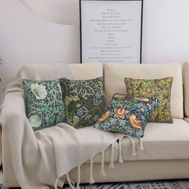 WWOOPLL William Morris Set of 4 Cushion Covers 60x60cm, Vintage Botanical Floral Garden Home Decor Pillowcases Throw Cushions Pillow Covers for Living Room Sofa Couch Bed, 24x24 Inch