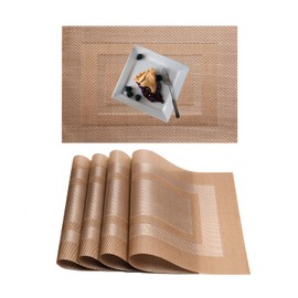REDANDOR Placemats,PlasticVinyl Washable Heat-Resistant Durable PVC Non-Slip Woven for Kitchen Dining Table Mats (Set of 4, Champagne)