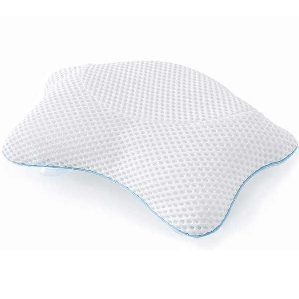 Non Slip Bath Pillow, Luxury Spa Bathtub Head & Neck Rest Support, Permeable Quick Drying Air Mesh Tub Pillow with 4 Large Suction Cups, Fits Any Tubs, Soft and Relaxing