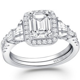 Newshe Jewellery Wedding Sets AAAAA Cubic Zirconia Engagement Ring 925 Sterling Silver Women's Bridal Rings Emerald Cut Size 6
