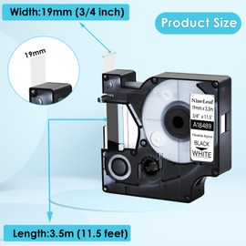 NineLeaf 10 Pack Black on White Flexible Nylon Industrial Label Tape Compatible for Dymo 18489 Rhino 4200 5000 5200 6000 Label Maker (3/4" x11.5ft)