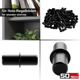 SOTECH Pack of 100 Duplo Shelf Support for 5 mm Hole for Insertion for Wooden Floors Black