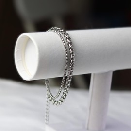 SMGFUNE Mens Bracelets, Mens Bracelet Stainless Steel, Keel Chain and Square Pearl Chain Double Layer Bracelets 6mm/3mm Cuban Bracelets for Men 7.8 Inches Men Bracelet Chain