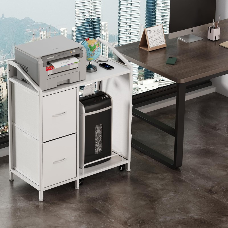 WODRAWER Printer Stand with Fabric Drawers, Lateral Office Filing Cabinets