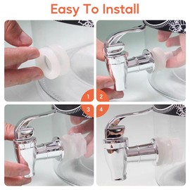 4 Pcs Drink Dispenser Spigot Replacement, Plastic Water Jug Spigot for Beverage Dispenser, Outdoor Faucet Tape Set (Push Style, Silver)