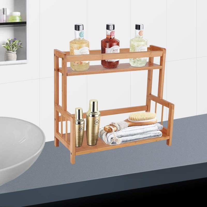 Ufine 2 Tier Bamboo Spice Rack Organizer Kitchen Countertop Storage