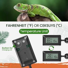 TobeBright Reptile Thermostat Input 3V Reptile Thermometer and Humidity Gauge 360 Degree Rotation Flexible Thermometer for Reptile Tank Glow-in-The-Dark Terrarium Thermometer (1Pcs)