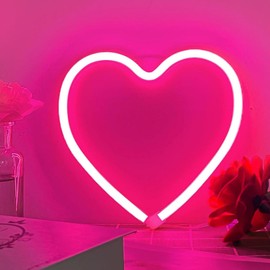 Pink Heart Neon Sign for Valentine's Day, Led Light 8.78.7 Inch Battery or USB Powered Romantic Love Lamp for Bedroom Wall Decor Art Kids Girl Room Wedding Party