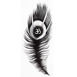 Novu Ink Aum Feather Temporary Tattoos | PACK OF 2 | Fake Tattoos | Art Design Transfers/Stickers | For Body, Arm, Leg etc | (16cm x 7cm)