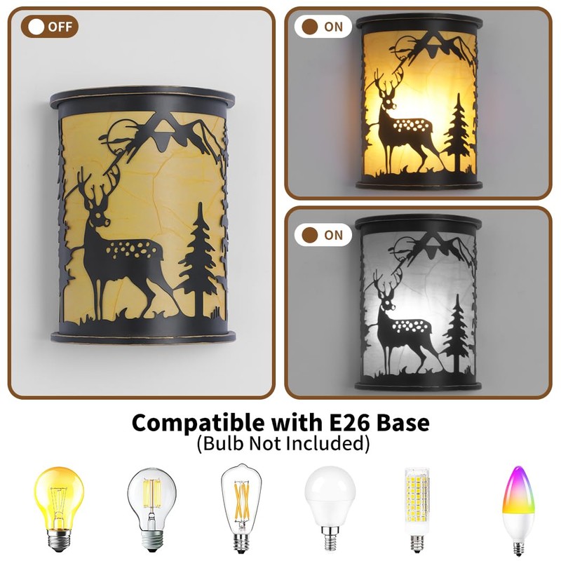 MUMENG Rustic Wall Sconces Set of Two, Farmhouse Deer Plug