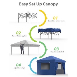 GarveeLife 10'x10' Pop Up Canopy Tent with 4Pcs Sidewalls, Portable Instant Commercial Canopy with 4 Stakes, 4 Ropes, 4 Sandbags for Farmers' Market, Patio, Outdoor, Camping, Blue