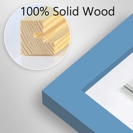 BOJIN 11x14 Picture Frames Blue, Solid Wood Display Picture A4 with Mat or 11x14 Without Mat, Wall Hanging Decoration Photo Frame