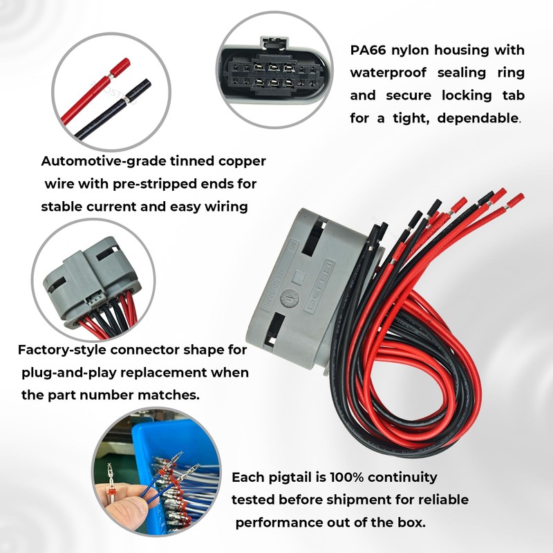 Headlight/in-Tank Fuel Pump 14-Pin Connector Pigtail Plug, Replaces A0275459826 (027-545-98-26),