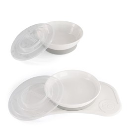 Twistshake Baby Tableware Set Mini + Bowl | Baby Suction Plate + Baby Placemat (31x17cm) + Bowl | BPA-Free | Food Training Plate | White