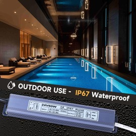 GRNLFFF LED Driver DC 24Volt 60W IP67 Waterproof Constant Voltage LED Power Supply Adapter,AC100-240V to DC24V Low Voltage Transformer for LED Lights and More