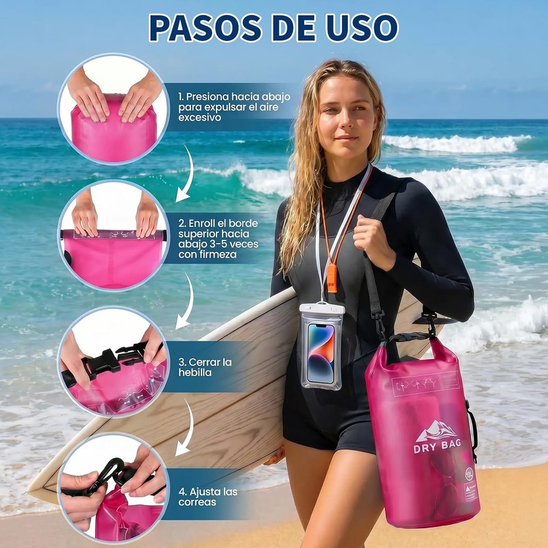 Bolsa Impermeable Seca 5L 10L，Con Funda Impermeable Para Celular，Correa Larga