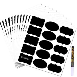 Vekol Chalkboard Labels, 12 Sheets 180 Waterproof Reusable Chalk Sticker Labels for Food Containers, Includes Erasable Liquid Chalk Marker for Mason Jars, Home Kitchen Storage