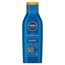 NIVEA SUN Protector Solar Corporal Protect  Refresh (200 ml), Bloqueador solar Resistente al Agua y al Sudor con FPS 50, Locin Solar No Grasosa para  