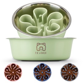 Stainless Steel Slow Feeder Dog Bowl, Bestalk 2-in-1 Metal Dog Bowls with Silicone Slow Feeder Insert for Small, Medium, Large Dogs(Green,2 Cups)