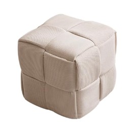 EDanle Square Cube Corduroy Woven Sofa Stool Ottoman Bench,Thickened Padding On Top Soft Breathable,Wooden Solid Skeleton for Foot Rest Seat Bedroom Dorm Living Room Couch,15 Inches,White