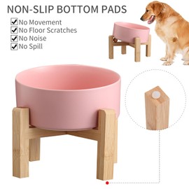 Addggo Pink Elevated/Raised 15°Tilted Anti Slip Ceramic Dog Bowl for Medium & Large Breeds,Slanted Bulldog Big Face Pet Food Water Feeding Dish with Stand (7.6 Cups/60OZ)
