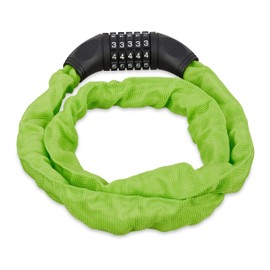Relaxdays Bicycle Combination Lock, Secure Chain Lock with 5-Digit Combination Code, 120 cm, Steel Bicycle Lock, Green