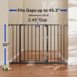 InnoTruth 28.9-45.3" Baby Gate for Stairs, 30" Tall Dog Gate for the House One-Hand Opening, Baby Essencial New Parents Puppy Door,Easy Install Dual Lock Dog Gates for Doorways, Kitchen, Bedroom,Black