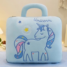 2-in-1 Travel Blanket and Pillow, Unicorn Travel Pillow & Blanket Hand Ultralight Portable, for Long Airline Flights Business trip and Office, Plane Car Camping (Blue)