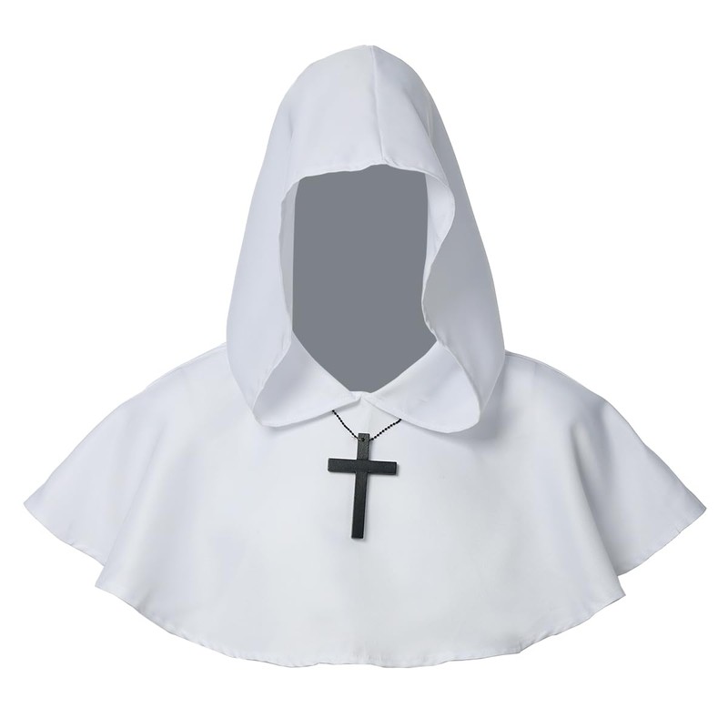 BLESSUME Medieval Hooded Cowl Cross Necklace (White)