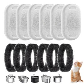 Cat Water Fountain Filters, Filter 6 Filters + 6 Sponges for Cat Water Fountain, Replacement Filters and Other Pet Fountains, Ensures Clean and Safe Drinking Water for Cats