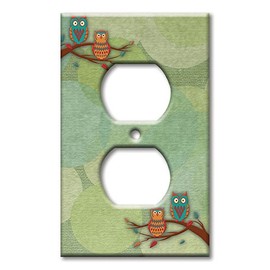 Art Plates - Single Gang Outlet Switch Plate - Decorative Metal Wall Plate - Whimsical Owls - (Made in USA)